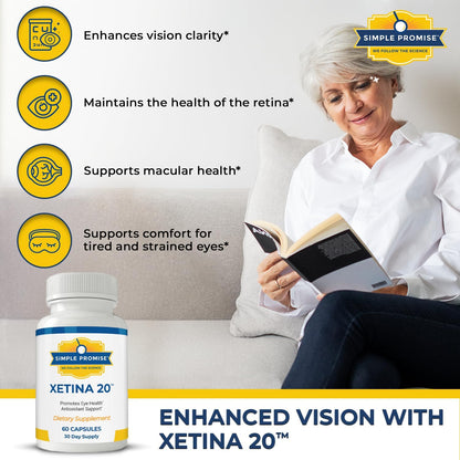 Xetina 20 - Lutein and Zeaxanthin Eye Vitamins - Adults and Seniors Care | Eye Nutrient Complex, Daily Vision Support, Bilberry and Grape Seed, Simple Once-Daily Routine, Non-GMO