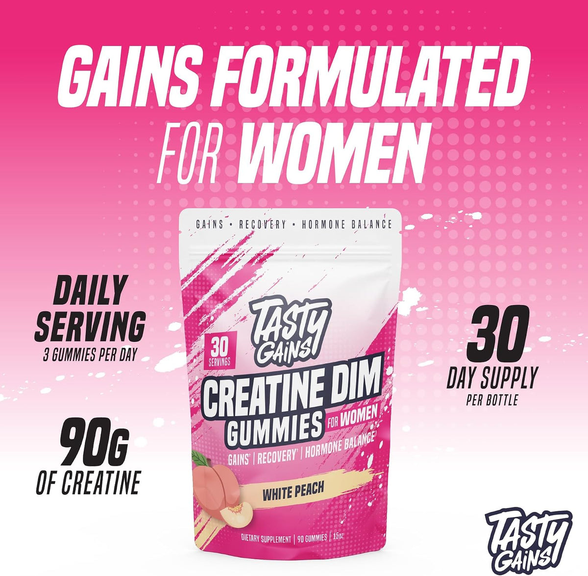 Creatine Gummies for women | 3g Creatine Monohydrate Per Serving | DIM Supplement 100 mg | Estrogen Balance for Women | Hormonal Acne, Hormone Balance, Glute Builder (90 Count, Pineapple Mango)