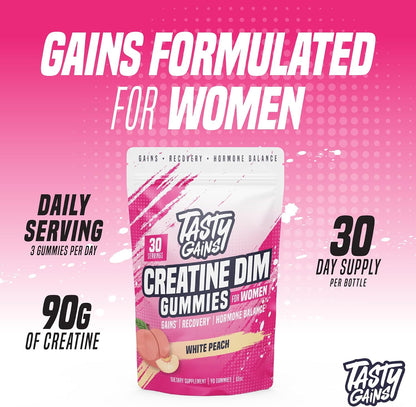Creatine Gummies for women | 3g Creatine Monohydrate Per Serving | DIM Supplement 100 mg | Estrogen Balance for Women | Hormonal Acne, Hormone Balance, Glute Builder (90 Count, Pineapple Mango)