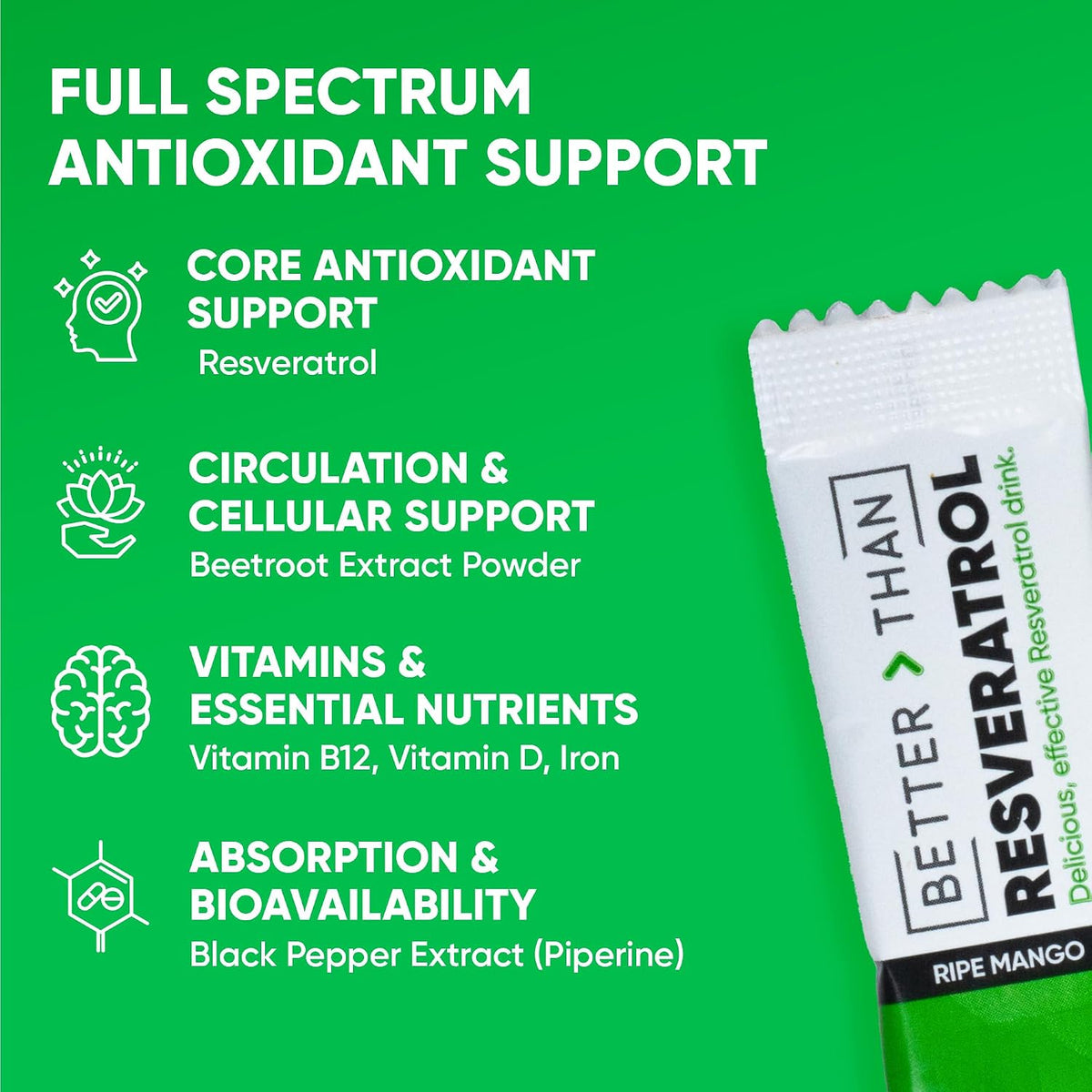Noobru™ - Better Than - Resveratrol – Powerful Polyphenol Supplement with Fisetin & Mango Flavor for Longevity, Cellular Health, Brain Function & Anti-Aging Support