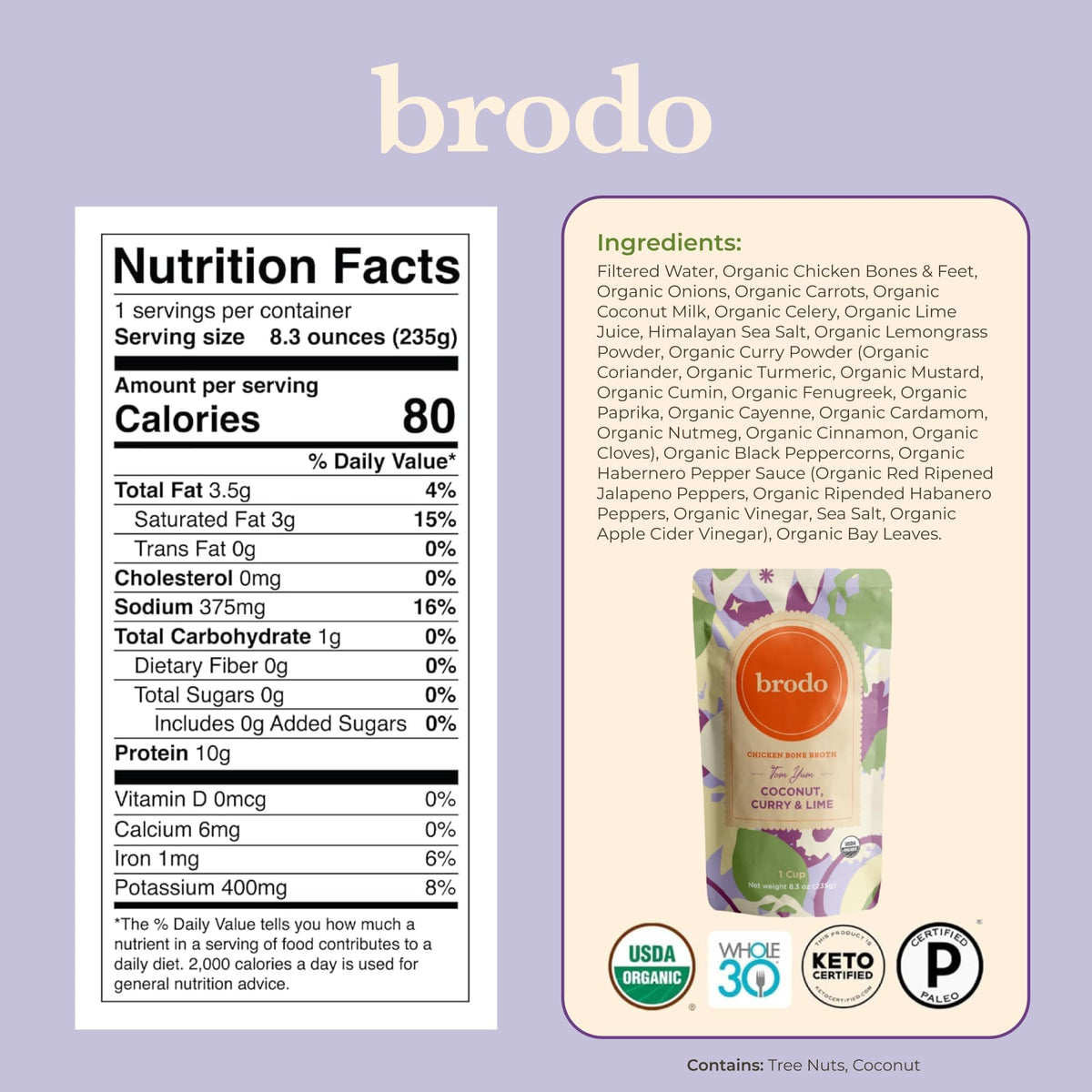 Brodo Ready to Drink Organic Chicken Collagen Rich Bone Broth (6 X 8 oz) | Organic Bone Broth with Collagen, Protein Soup & Sipping Broth for Healthy Meal Prep, Soups and Bone Broth Packets