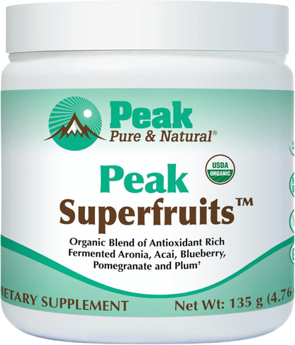 Peak Organic Superfruits - Polyphenol Rich Superfood Powder - Non-GMO Fermented Aronia Berry, Acai, Blueberry, Pomegranate, and Plum - Aging, Metabolic Health, Heart Health (30 Servings)