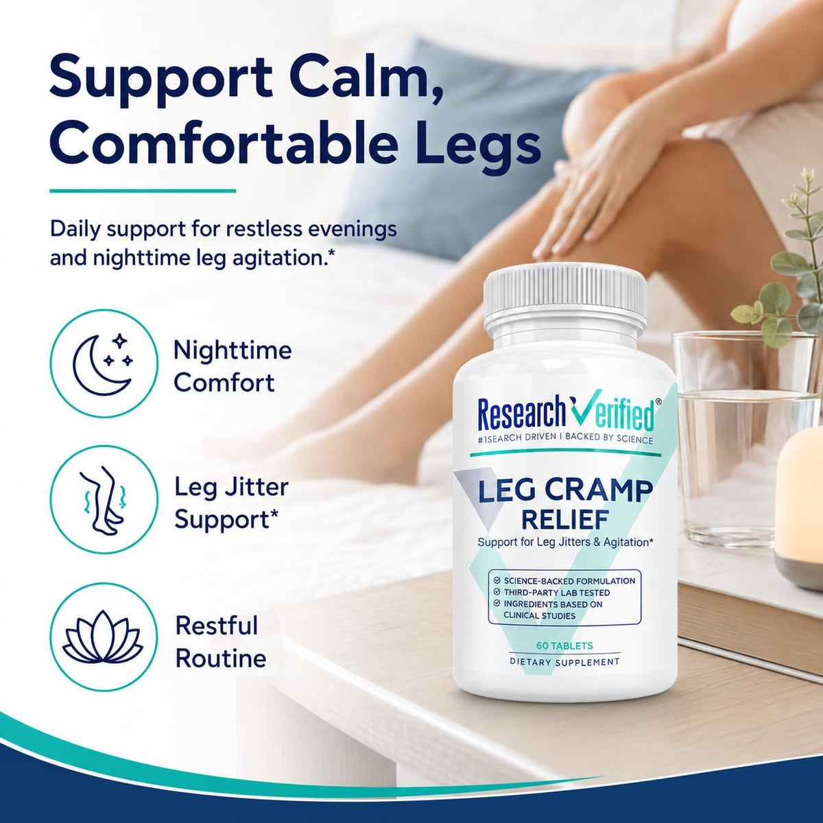 Research Verified Leg Cramps - Magnesium, B Vitamins, Ginger, Chamomile, BioPerine - Circulation Support - Vegan - 1 Month Supply