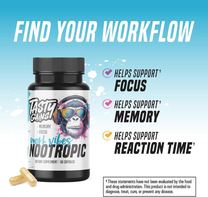 Nootropic Brain Supplement for Memory and Focus - Vitamin for Mental Health & Brain Health with L-Theanine, Rhodiola Rosea & Phosphatidylserine - Memory, Mental Clarity & Cognitive Improvement - 60 Ct