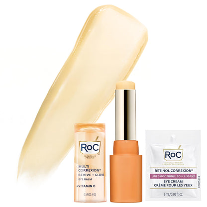 RoC Multi Correxion Revive + Glow Eye Balm with Vitamin C (0.14 oz) + Retinol Eye Cream Packette