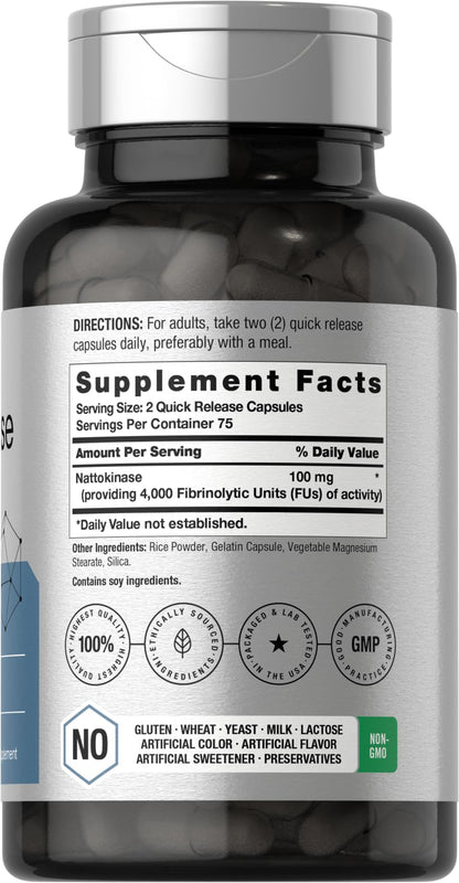 Horbäach Nattokinase Supplement 4000 FU | 150 Capsules | Non-GMO, Gluten Free