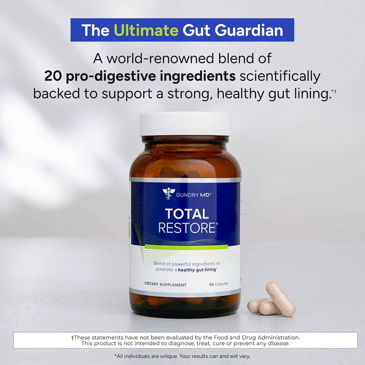 Gundry MD® Total Restore Gut Lining & Digestive Support, 30 Servings | 20 Gut Health Supporting Ingredients, Keto Friendly, Sugar & Artificial Sweetener Free, Active Lifestyle Support