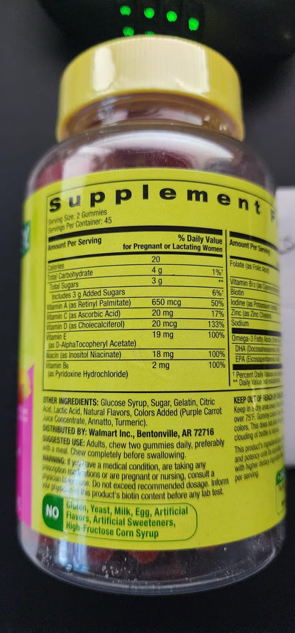 Spring Valley Adult Gummy Prenatal Multivitamin with DHA & Folic Acid, Natural Fruit Flavors
