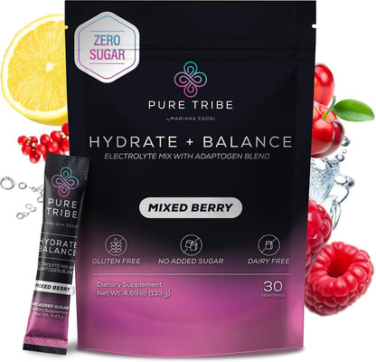 Instant Hydration Electrolytes Powder Packets with Magnesium & Salt – Zero Sugar Hydration Packets with 6 B Vitamins & Adaptogens – Mixed Berry Electrolyte Drink Mix – 30 Servings
