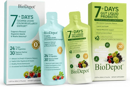 7 Day Gut Cleanse & Daily Liquid Probiotic Support Bundle, 14pack | Gut health wellness routine with 7-day cleanse + 10-strain liquid probiotics, prebiotics & postbiotics for microbiome balance