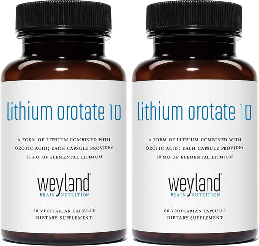 Lithium Orotate - 10mg of Elemental Lithium, 60 Vegetarian Capsules (Pack of 2)
