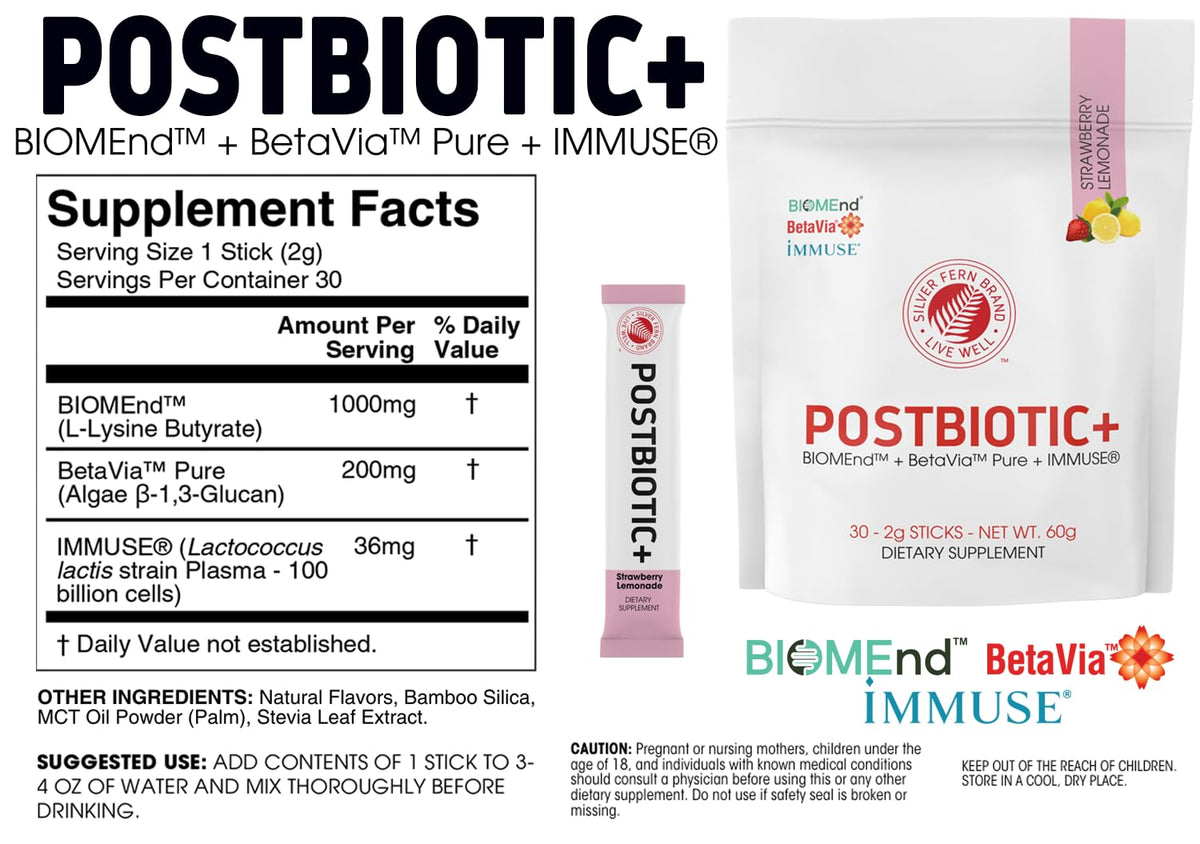 Silver Fern Brand Postbiotic+ – Postbiotic Supplement | with BIOMend™, BetaVia™ & Immuse® – Supports Gut Microbiome Balance & Daily Wellness – 30 Capsules (1 Pack)