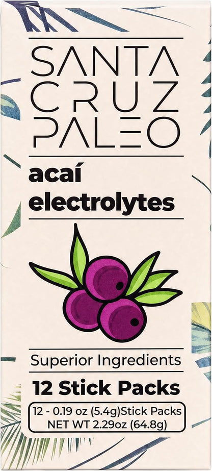 Santa Cruz Paleo Electrolyte Powder Sticks, Acai, Magnesium, Potassium, 12 Servings