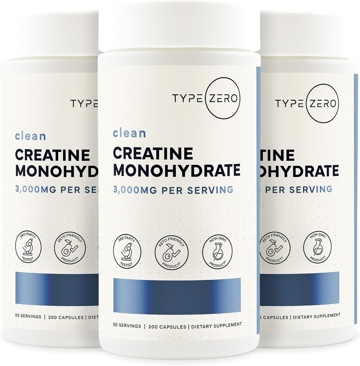 Type Zero Clean Creatine Monohydrate Capsules (3,000mg) 200 Count | Pure Micronized Creatine Supplement, 50 Servings