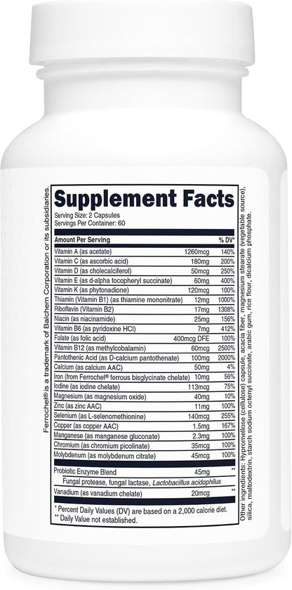 Type Zero Multivitamin Capsules (1,300mg) 120 Capsules, Vegetarian Friendly | With Probiotics + 22 Vitamins and Minerals, GMO-Free