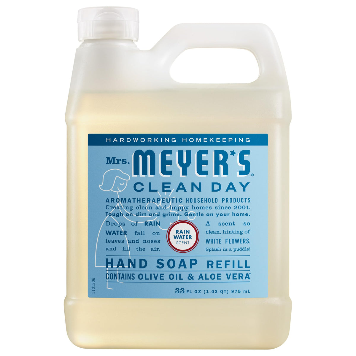 MRS. MEYER'S CLEAN DAY Hand Soap Refill, Rain Water Scent, 33 Fl Oz Bottle
