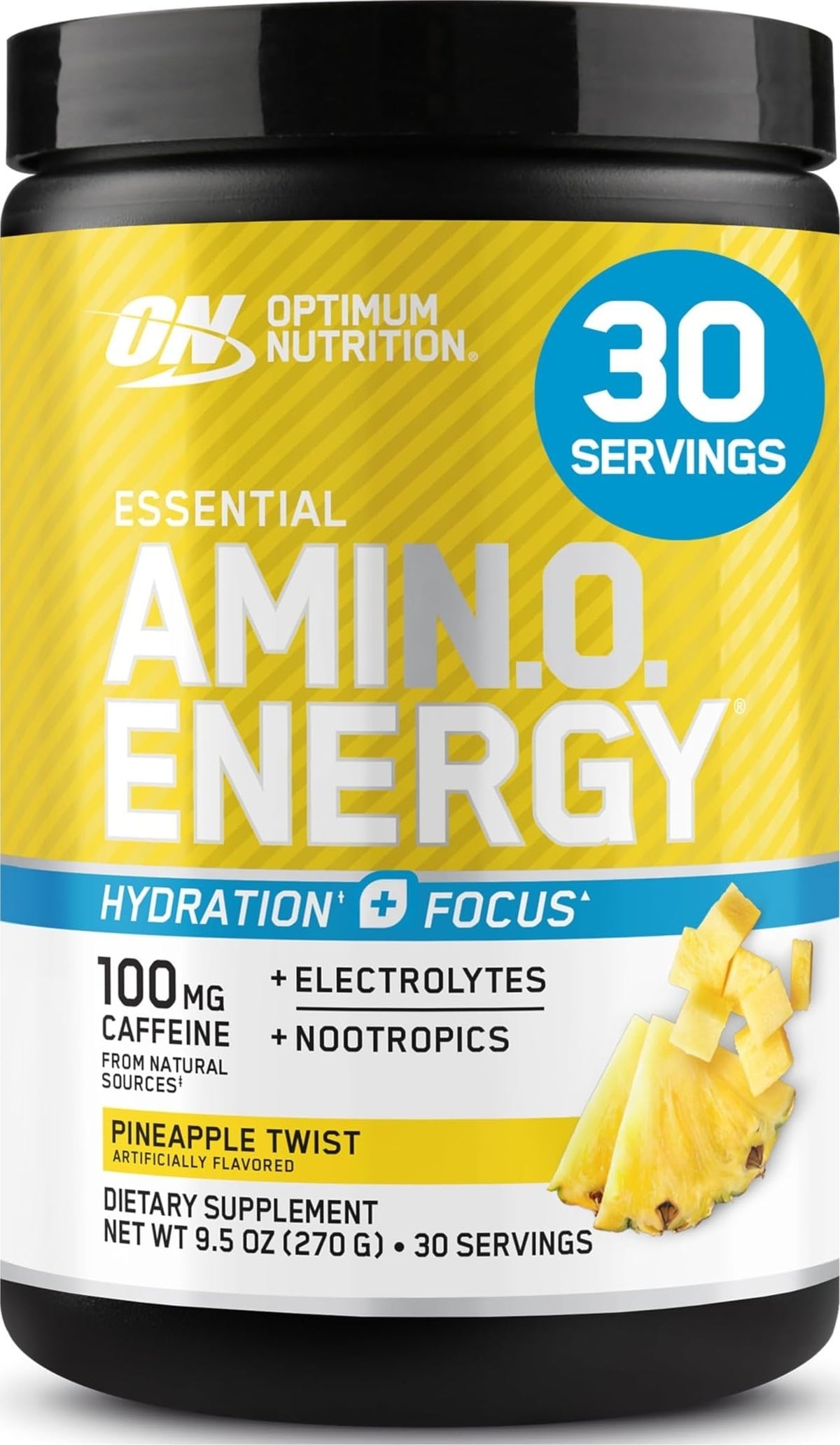 Optimum Nutrition, Amino Energy Powder Plus Focus, with Bcaa, Electrolytes, and Caffeine, Watermelon, 30 Servings | Contains BCAAs, Electrolytes, 100 mg Caffeine, 5g Amino Acids, Zero Sugar, Supports Hydration, Banned Substance Tested
