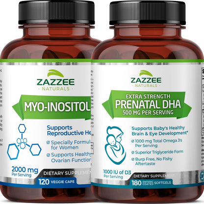 Zazzee Myo-Inositol Capsules and Extra Strength Prenatal DHA