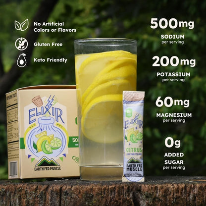 Earth Fed Muscle Elixir Electrolyte Powder Packets - Berry Flavor with Himalayan Sea Salt - Sugar Free, Stevia Sweetened - 3X Electrolytes - 30 Single Serve Hydration Drink Mix Sticks