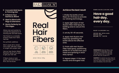 Hair Illusion 100% Natural Human Hair Fibers Not Synthetic for Men and Women, Premium Hair Building Formulation, Large, 38 g Bottle, Jet Black