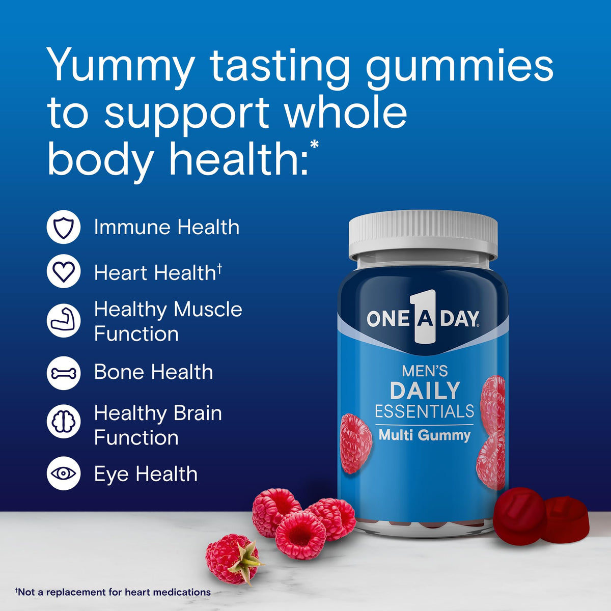 One A Day Men’s Daily Essentials Multivitamin Gummies, Multivitamin for Men, Bone Health, Zinc, Raspberry Natural Flavor, 120 Gummies