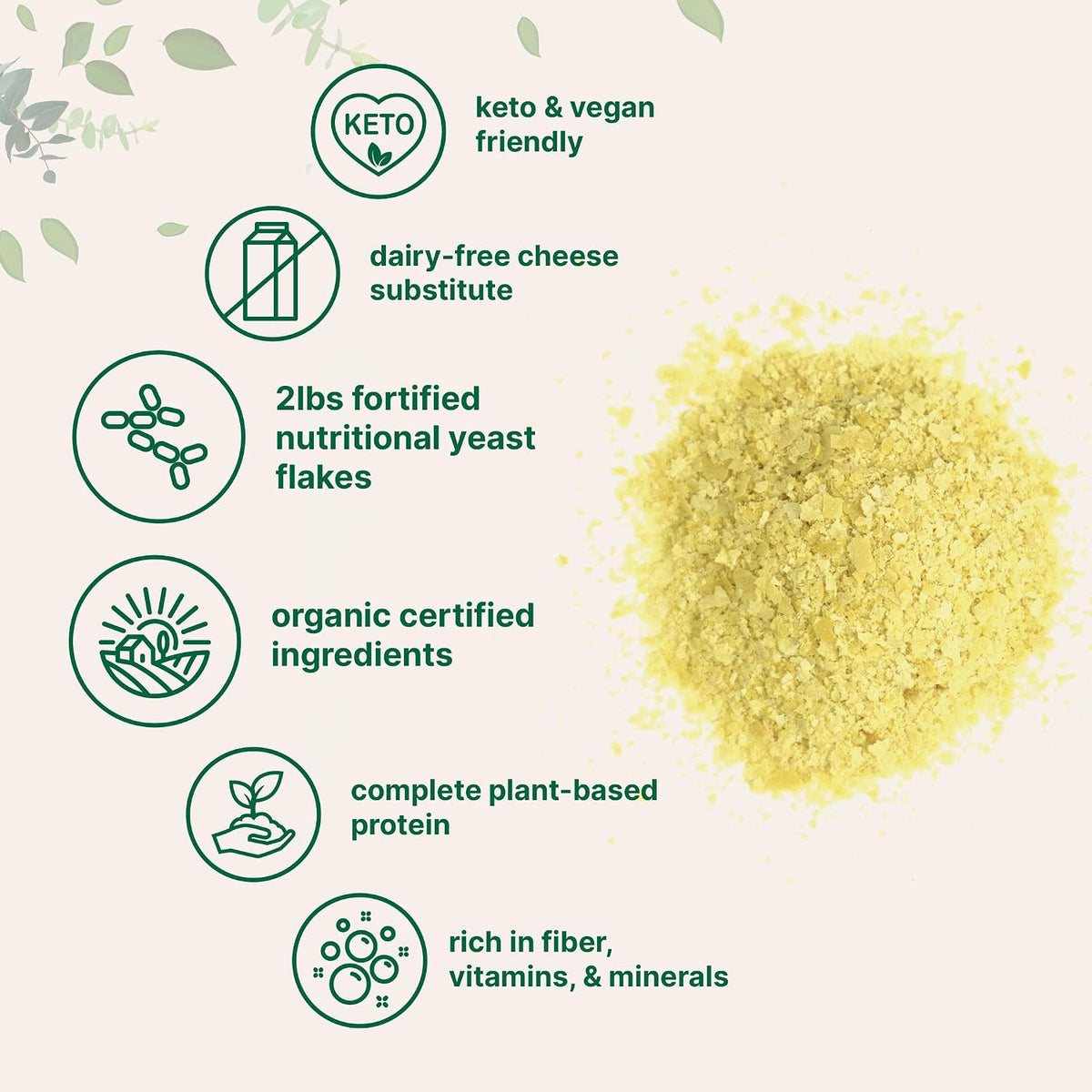 Micro Ingredients Organic Fortified Nutritional Yeast Flakes, 2lb (32oz) | Rich in Vegan Protein, B Vitamins, & Beta-Glucans | Keto Friendly, Dairy Free Cheese Substitute, Non-GMO, Gluten Free