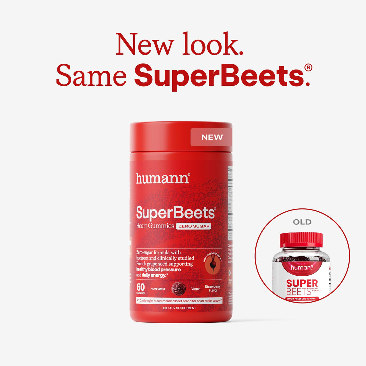Humann SuperBeets Heart Gummies Zero Sugar - Beet Gummy with Energy Support, Grape Seed Extract & Beetroot Powder - 60 Count