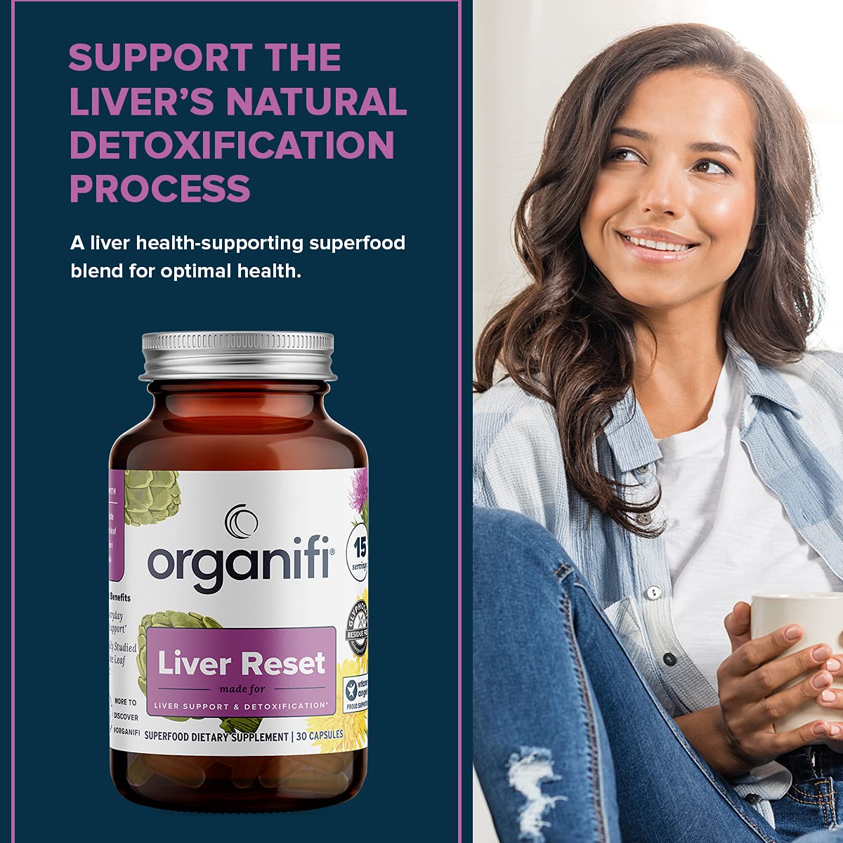 Organifi - Liver Reset - Liver Detox - Digestive and Immune Support - Promotes Cellular Energy Production, 30 Capsules