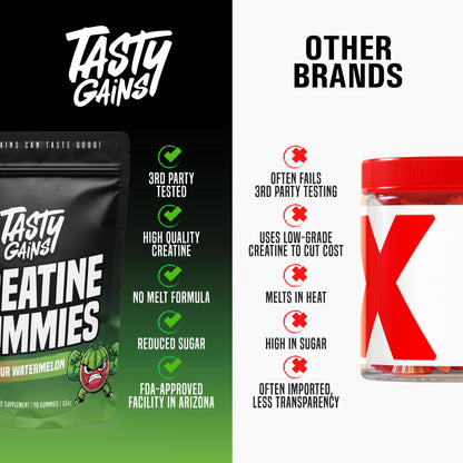TASTY GAINS Creatine Gummies - 90g of Creatine Monohydrate - Workout Supplements - Build Muscle & Boost Strength for Men & Women - Made in USA - Non GMO - (Large, Strawberry Creamsicle Flavor)