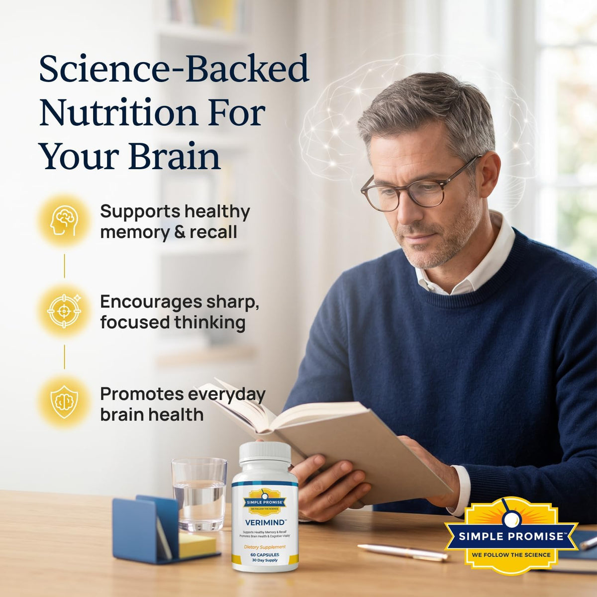 Verimind - Brain Supplement Capsules for Memory and Focus - DHA and Bacopa | Nootropic Formula, Recall and Clarity Support, Phosphatidylserine Blend, Simple Once-Daily Routine, Stimulant-Free