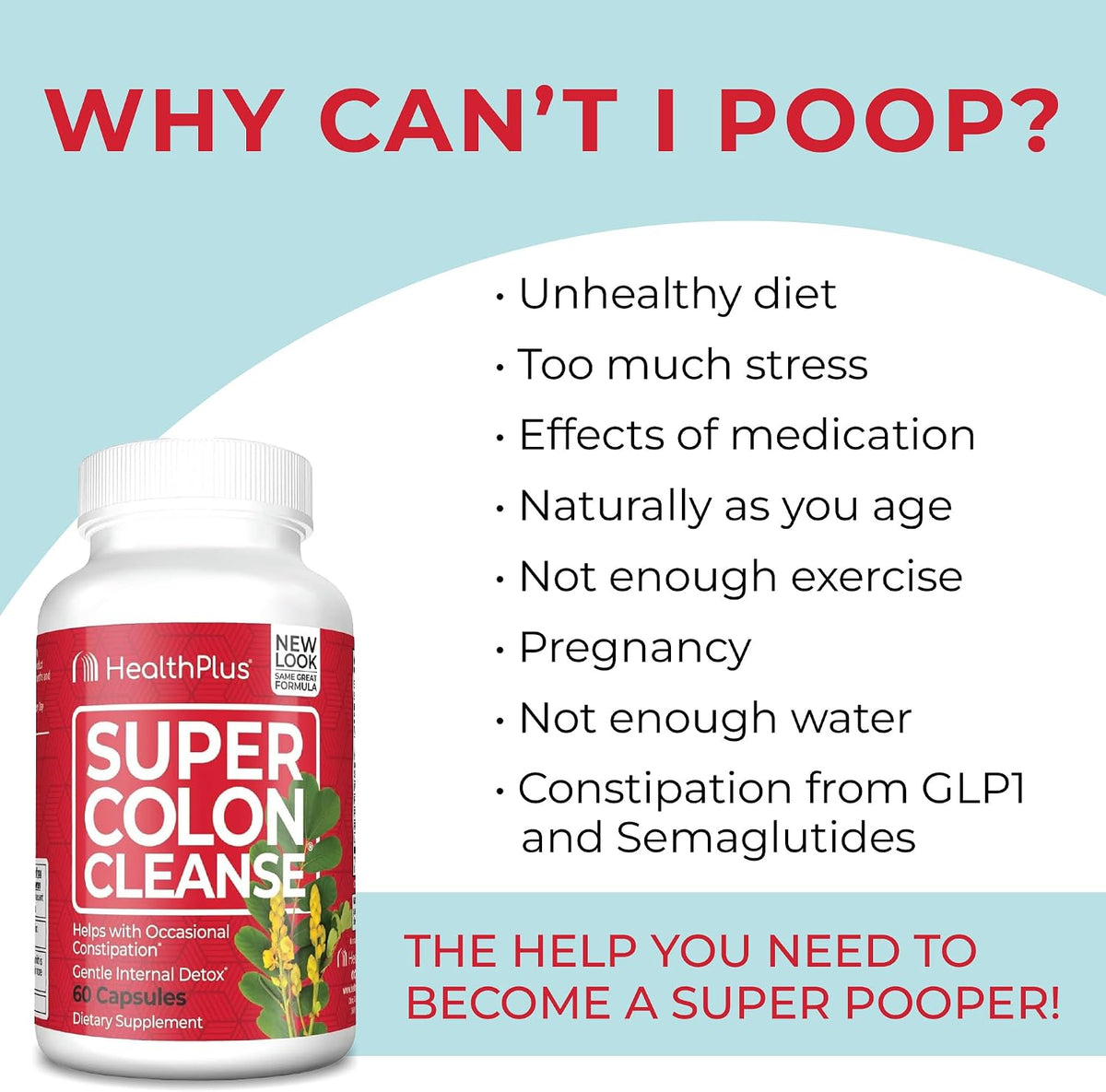 Health Plus Super Colon Cleanse Powder with Senna Leaf & Psyllium, 12 oz | Contains senna leaf, psyllium husk, and fennel seed, 68 servings; may support occasional constipation relief and cleansing