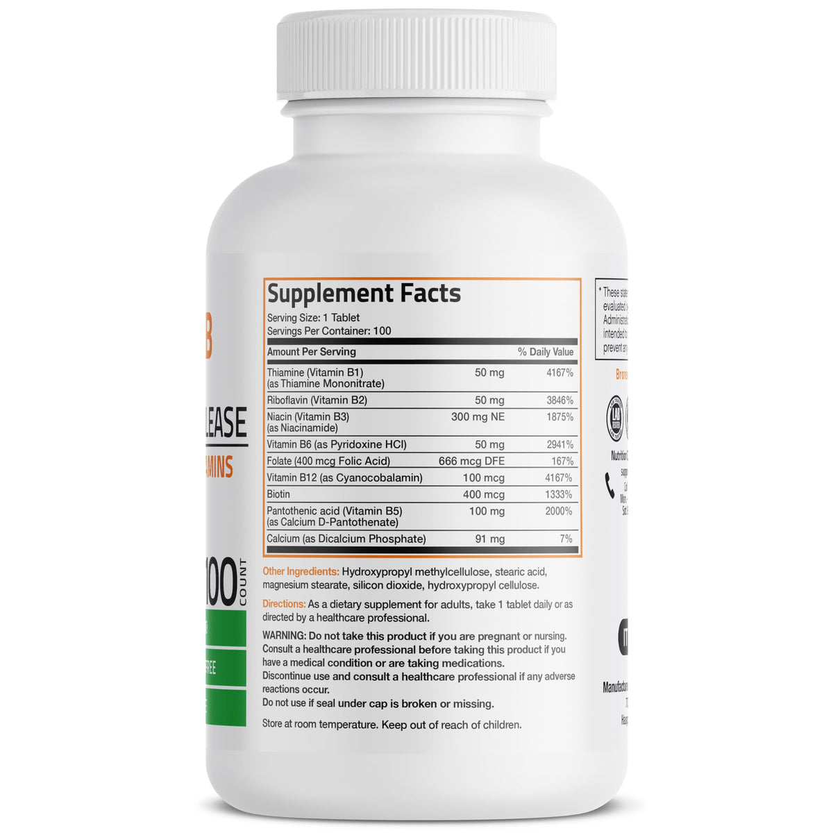 Bronson Super B Vitamin B Complex Sustained Release for Energy, 60 Tablets | B1, B2, B3, B6, Folic Acid, B12, Biotin & Pantothenic Acid, One-Tablet Formula, Non-GMO, Gluten-Free & Soy-Free