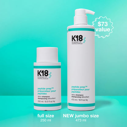 K18 Peptide Prep™ Detox Shampoo - Color Safe Clarifying Shampoo for Build Up Removal - Gently Removes Dirt, Oil + Metals from Hard Water with Activated Charcoal + Salicylic Acid