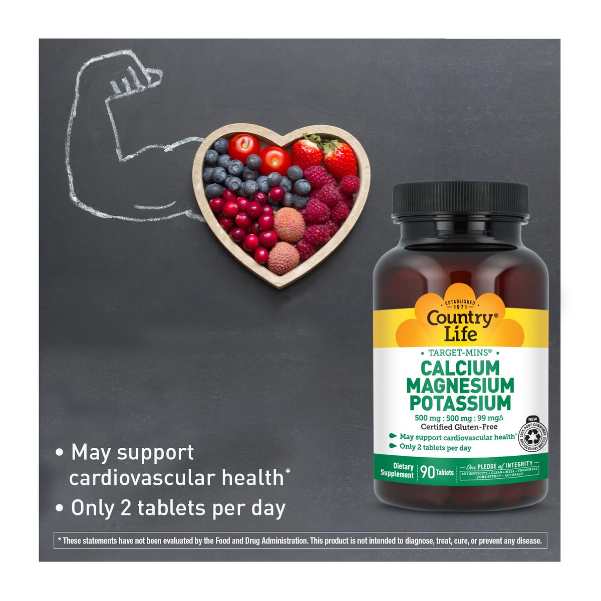 Country Life Target-Mins Calcium Magnesium Potassium, 180 Tablets