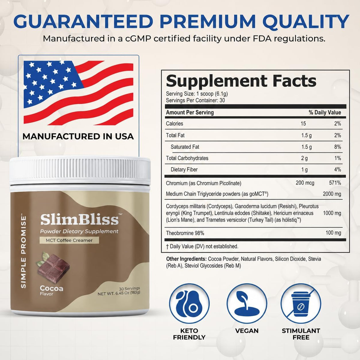 Simple Promise SlimBliss - Sugar Free Coffee Creamer with MCT Oil Powder - Supports Metabolism, Energy, and Digestion - MCT Powder for Coffee, Keto Coffee Creamer, Healthy Mocha Creamer - 30 Servings