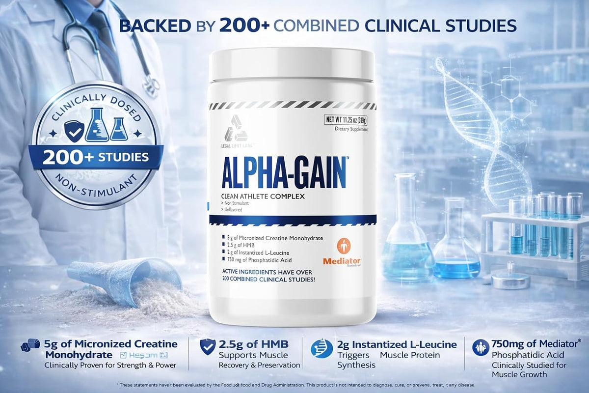 Legal Limit Labs Alpha Gain- Clean Athlete Complex- creatine, HMB, L-Leucine, and Phosphatidic Acid - Lean Muscle 30 Servings