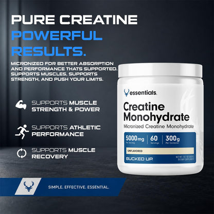 Bucked Up Pure Micronized Creatine Monohydrate for Women and Men - Easy to Mix and Unflavored - 5G Per Serving - 50 Servings - 250 Grams Per Container