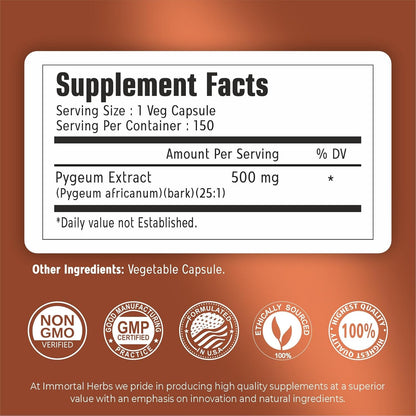 Africanum Pygeum 500mg, 25:1 Extract, 150 Pills, Extra Strength Pygeum Supplement for Men and Women, Non-GMO and Gluten-Free Bark Extract Capsules, 5 Months Supply