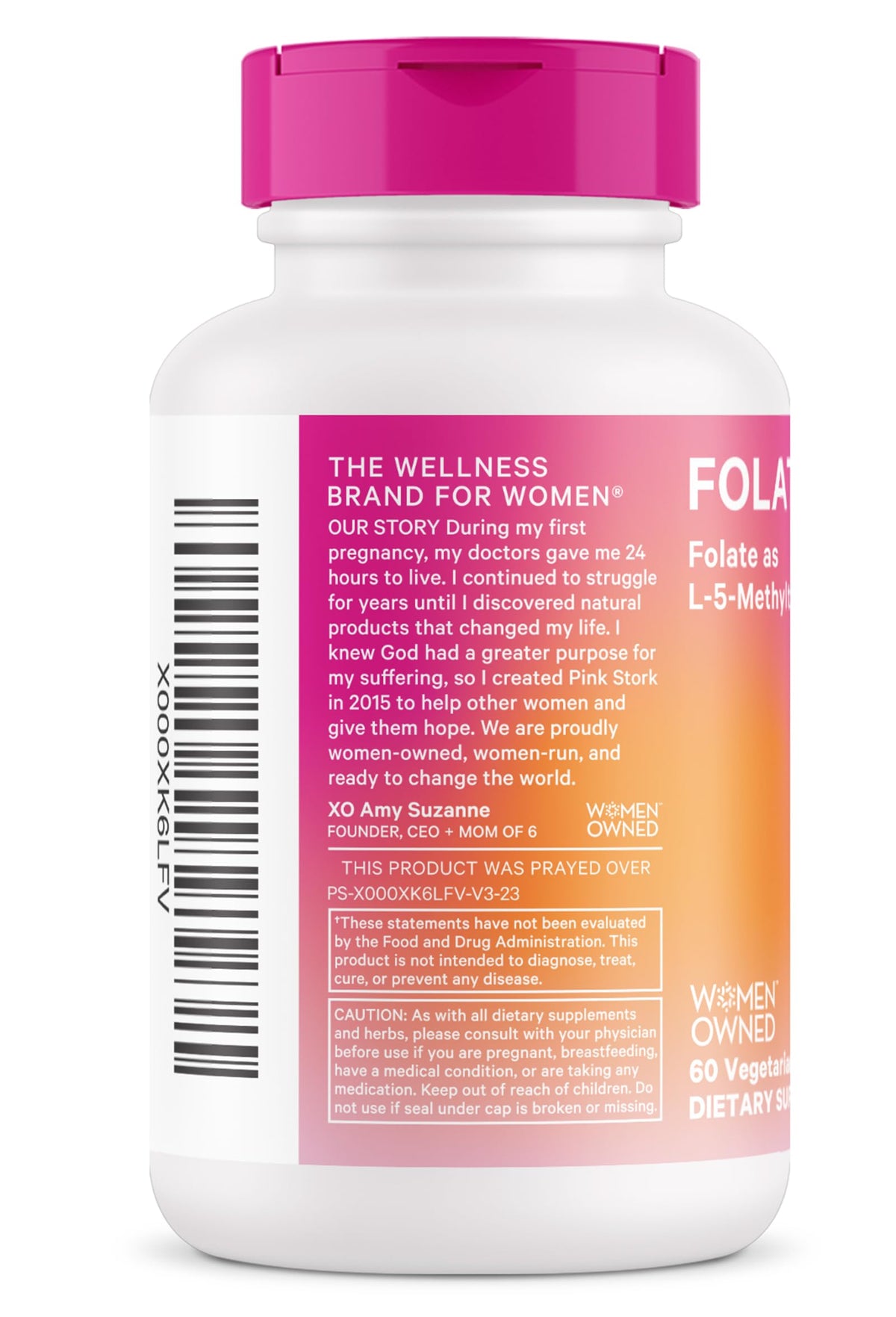 Pink Stork Folate: Methyl Folate - MTHFR Acid, Natural Form of Folic Acid for Pregnancy, Formulated