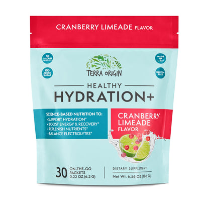 TERRA ORIGIN Healthy Hydration+ Electrolyte Powder Packets | Sugar Free, Gluten Free Drink Mix | Lemonade | 30 Servings (1-Pack)