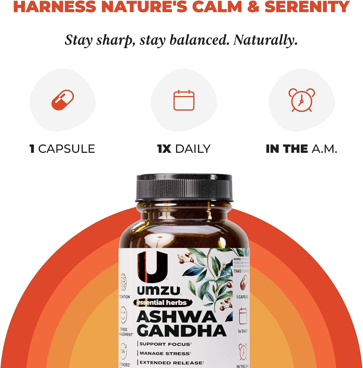UMZU Ashwagandha Supplement Capsules, 30 Day Supply | Extended-Release Formula, Healthy Stress Response Support, Mood and Calm Support, Cognitive Function, Daily Balance