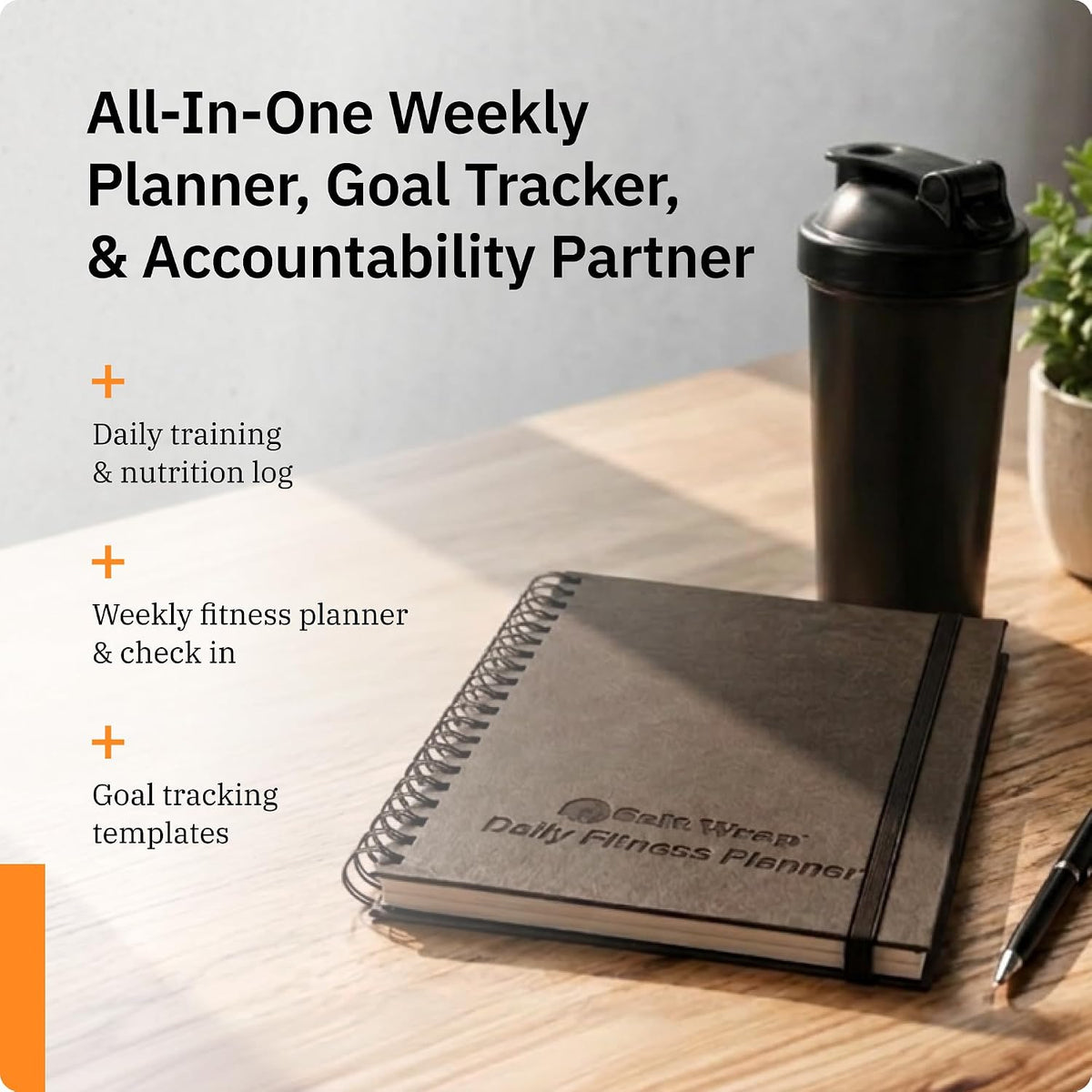 Daily Fitness Journal, Workout Planner & Food Log Book 7x10 Inches | Premium Faux Leather Cover, Weekly Check-Ins for Energy, Joint Health and Mindset Alongside Training and Nutrition Goals