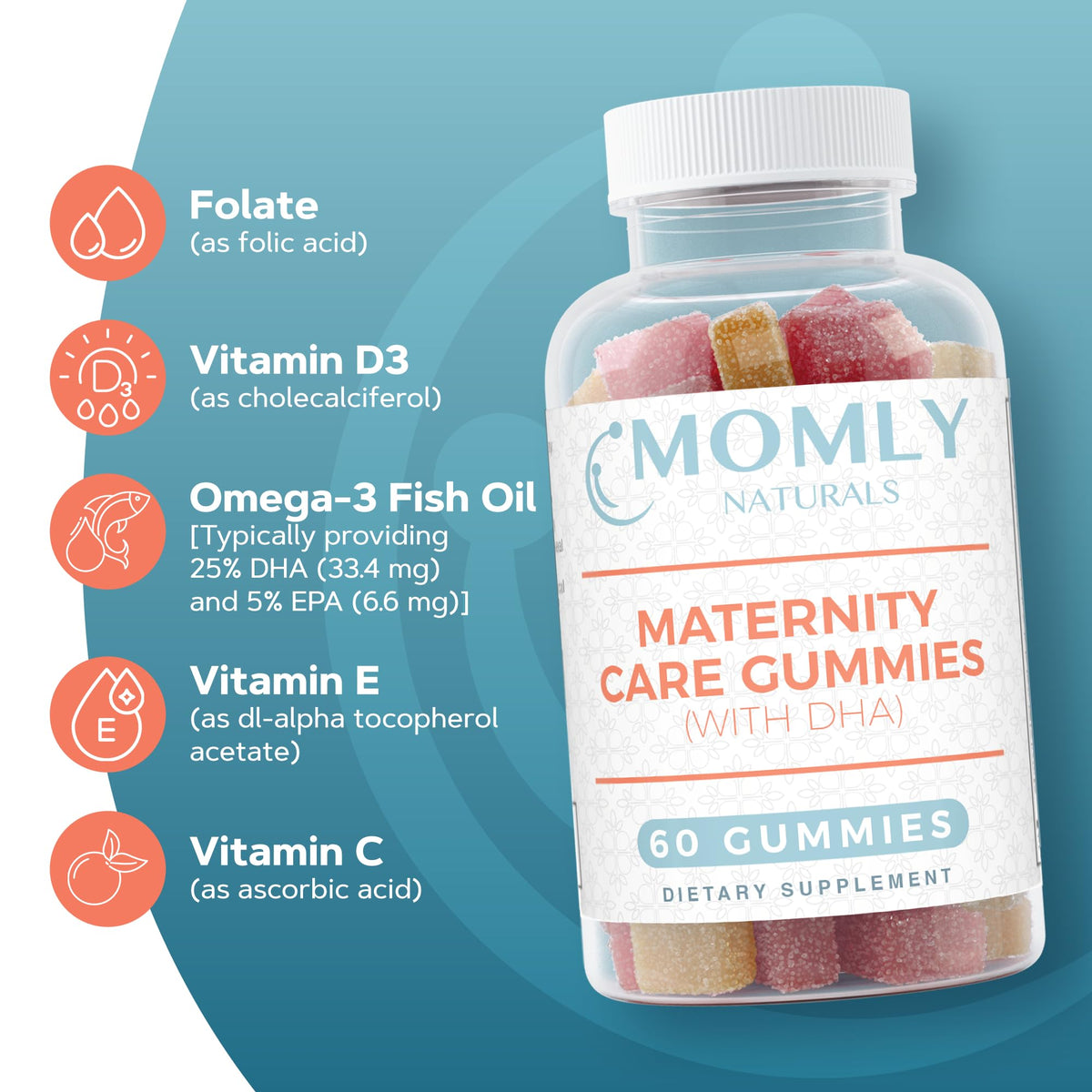 Momly Naturals Maternity Care Gummies Prenatal Vitamins - Prenatal Gummies w/DHA, Vitamin D3