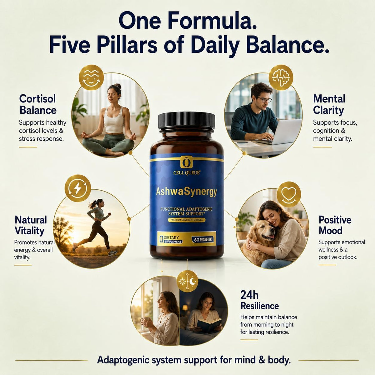 Adaptogen Cortisol Manager - NooGandha® & Shoden® Dual Ashwagandha | 35% Withanolide Glycosides for Healthy Cortisol Levels, Relaxation, Stress Relief, Calm Focus & Daily Balance - 60 Softgels