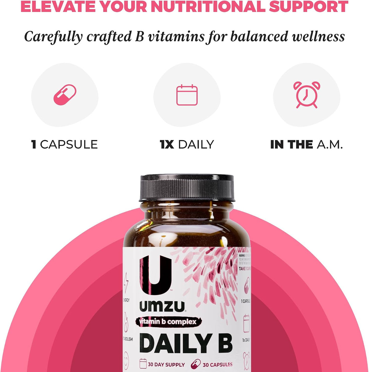 UMZU Daily B Vitamin B Complex, 30 Day Supply | Vitamins B1, B2, B3, B5, B6, B7, B9 and B12, Folic Acid and Biotin, Energy, Focus, Mood and Metabolism Support
