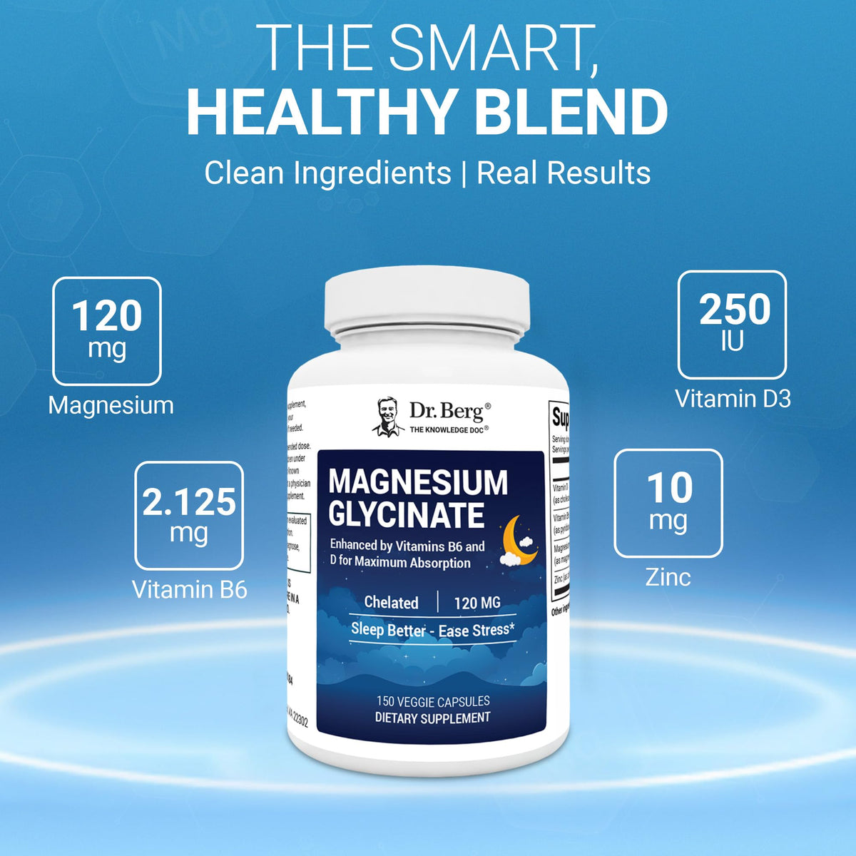 Dr. Berg Magnesium Glycinate 150ct – 4-in-1 Chelated for Muscle, Nerve, Sleep & Stress Support*– w/ D3, B6 & Zinc – 4X Lab-Tested – No Fillers – Formulated in USA, GMP-Certified