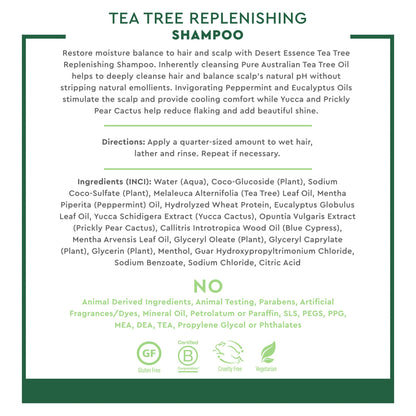 Desert Essence Tea Tree Replenishing Shampoo with Peppermint, 12.7 oz