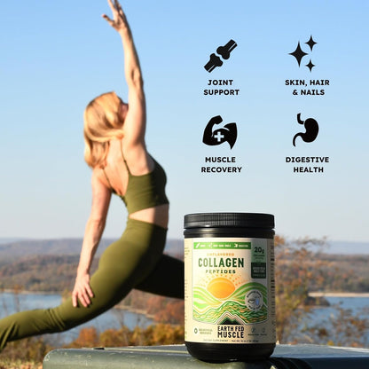 Earth Fed Muscle Collagen Peptides, Unflavored, 23 Servings | Third-Party Certified, 20g Protein, Grass Fed, Non-GMO, Hormone Free, Gluten Free, Multi-Type