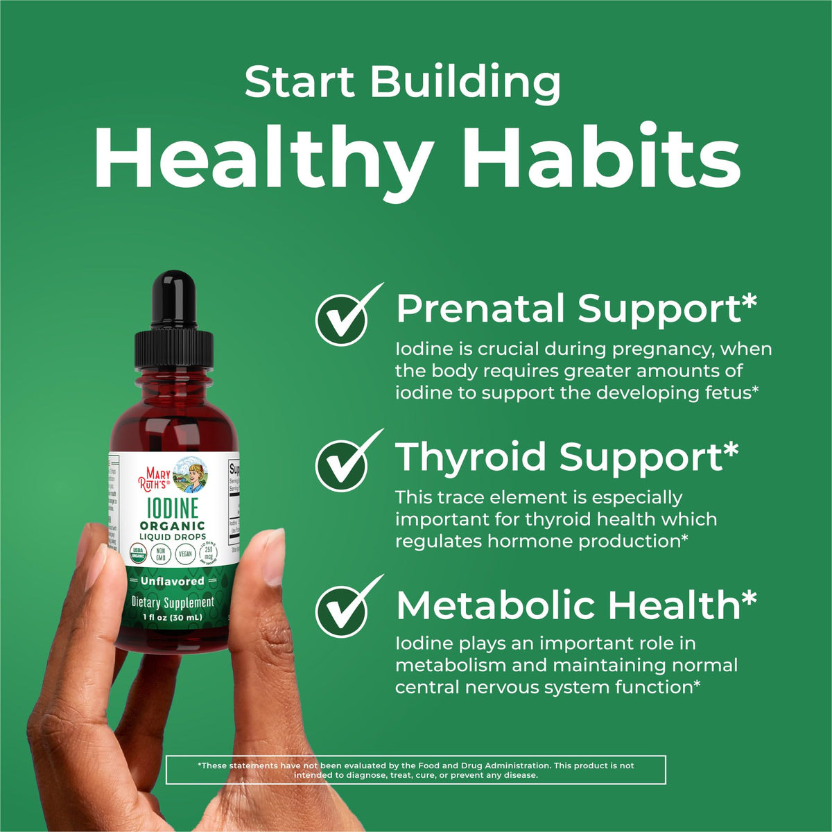 MaryRuth Organics Iodine Liquid Drops | Potassium Iodide | 1 Year Supply | 450 Servings | Thyroid Health | USDA Organic| Vegan | Non-GMO | Gluten Free | 1 Fl Oz