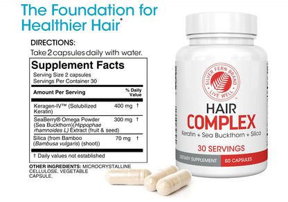 Silver Fern Hair Complex - Hair Supplement for Promoting Healthy Hair | Each Bottle Contains a 30-Day Powder Supply - 1 Bottle